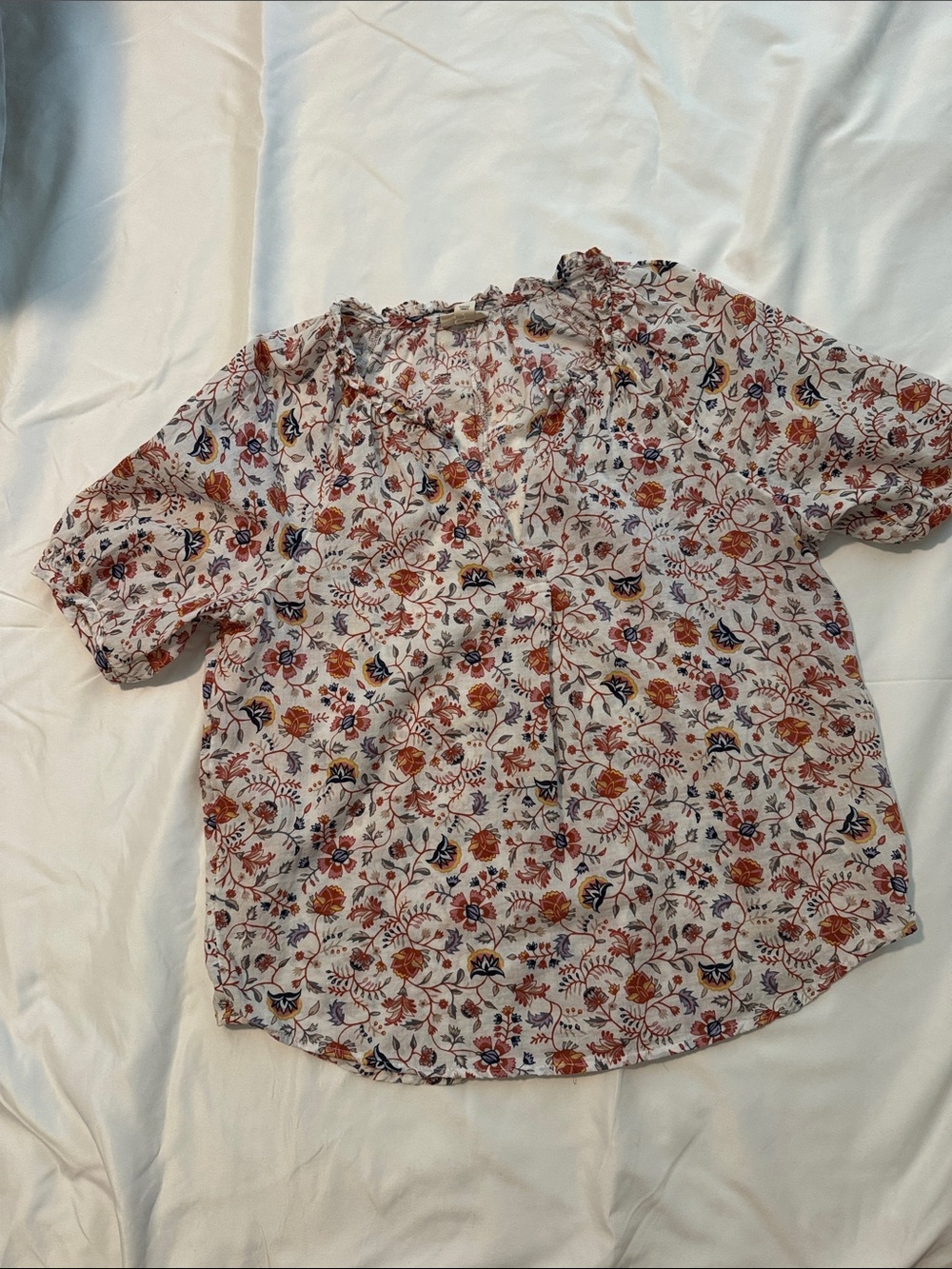 a.n.a Cream Blouse with Orange and Navy Floral Print